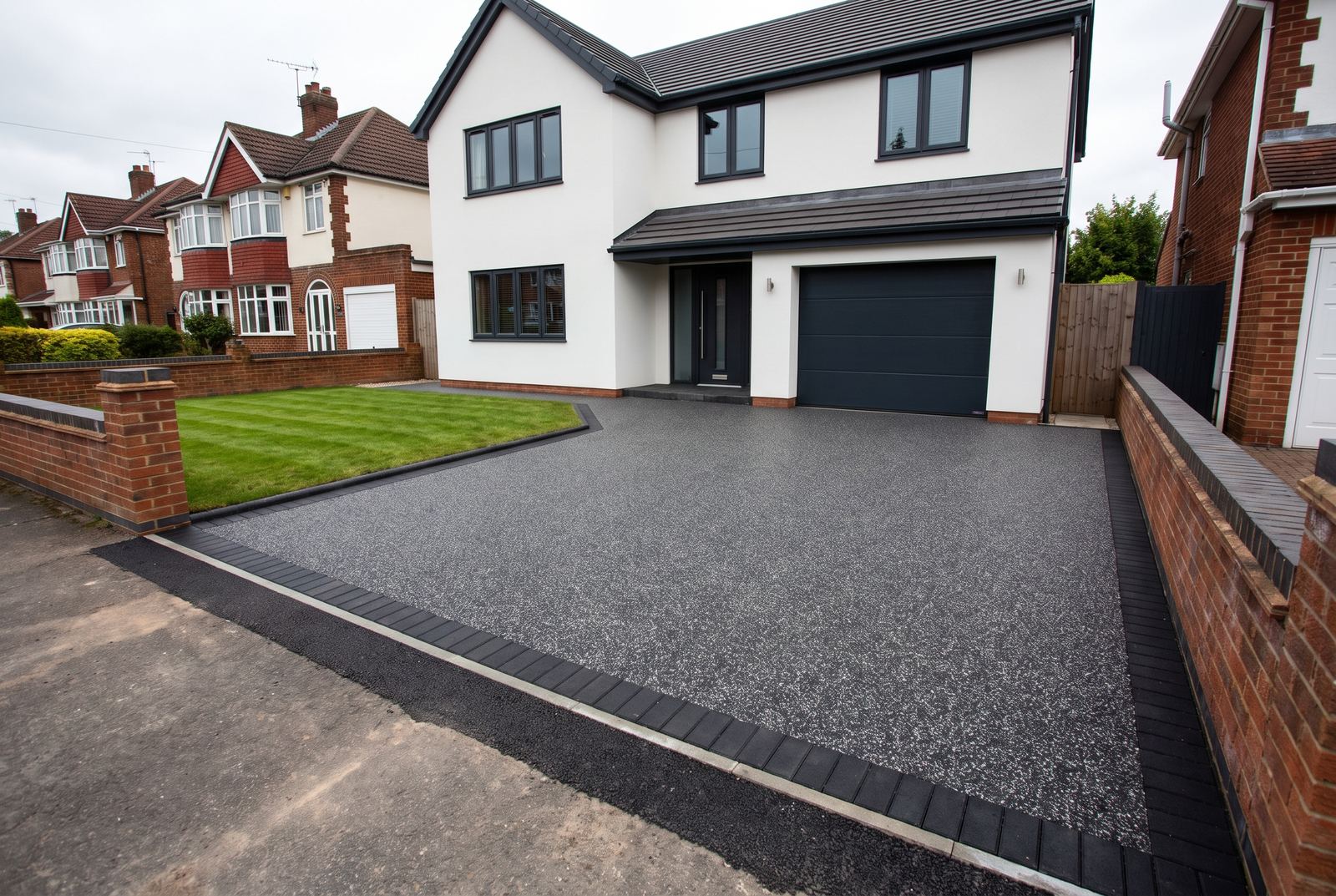 A charcoal and silver grey resin bound driveway at a modern British home