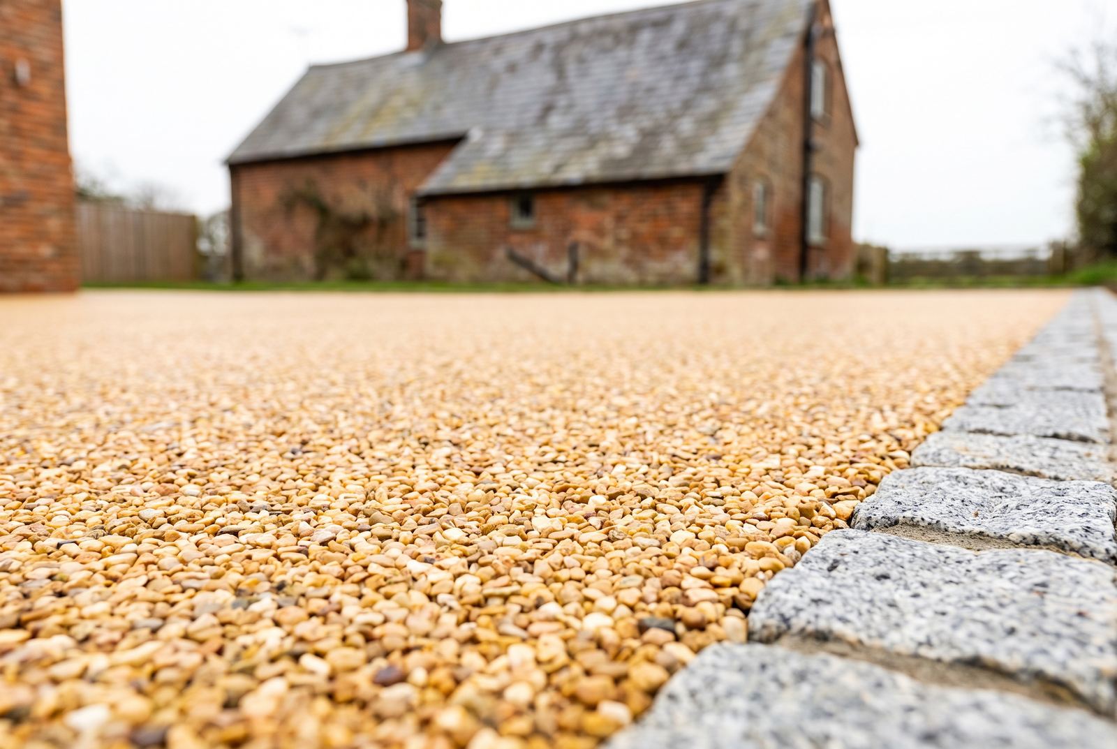 Close up detail of a resin bound surface showing the natural stone aggregate